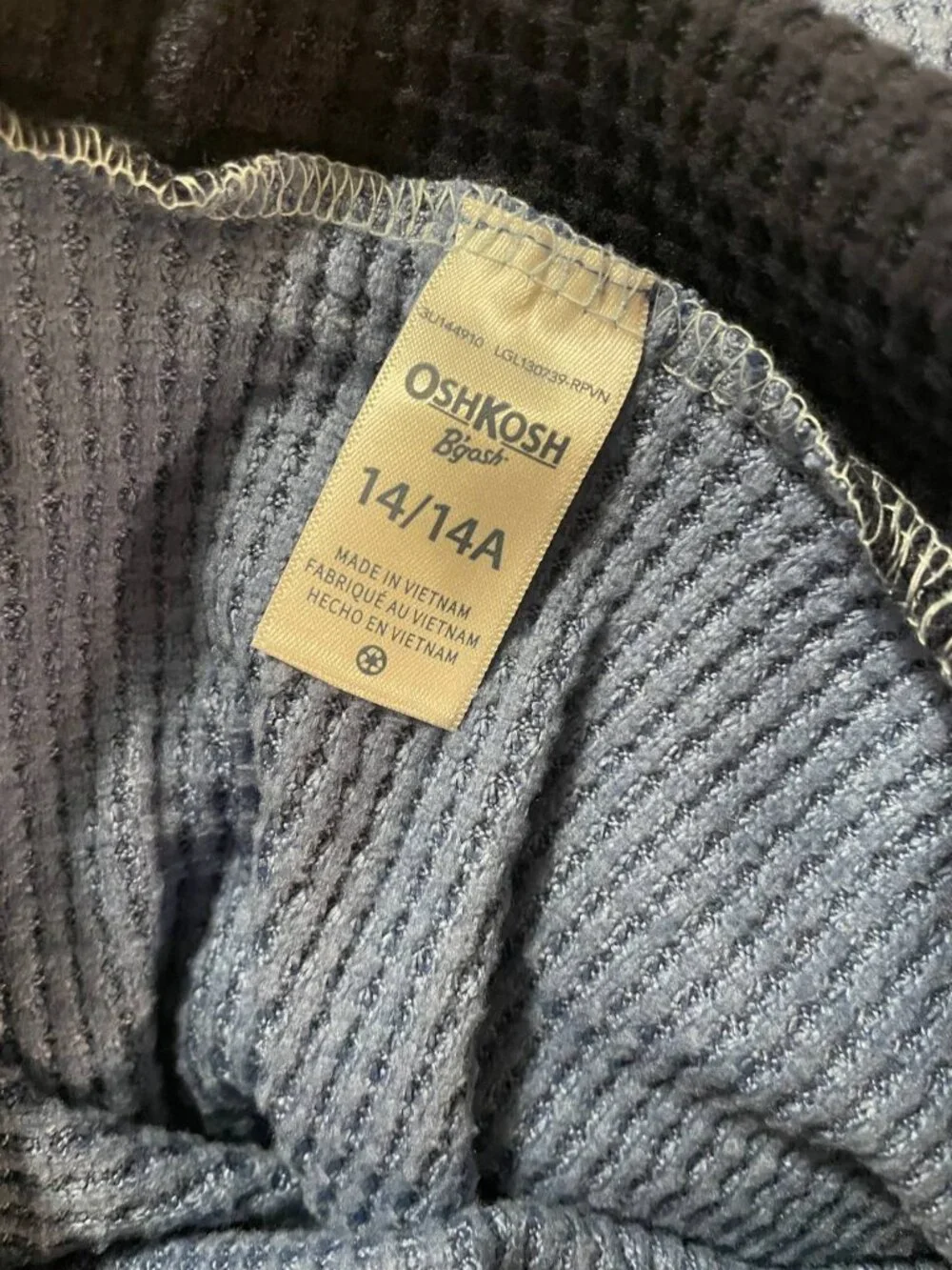 NWT OshKosh B'gosh Boys Blue Waffle Knit Hoodie 14 - Cozy Kidcore Pullover